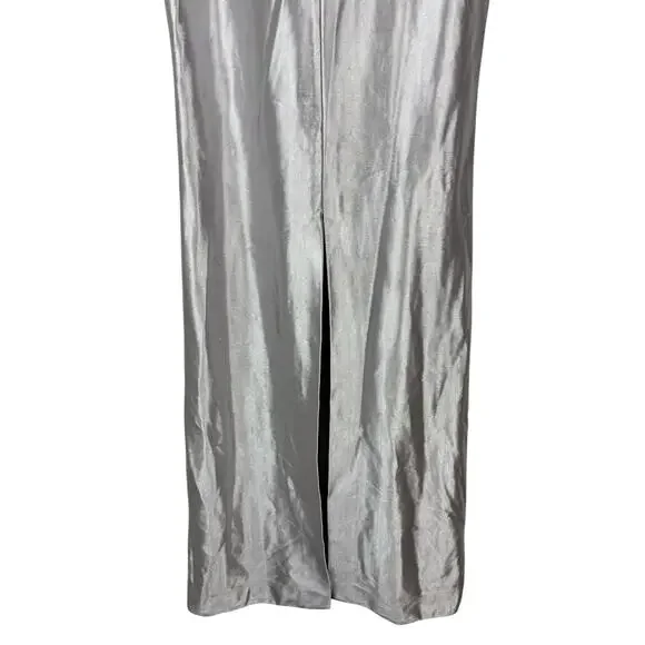 Retrofete Charity Gown Maxi Halter Party Formal Gala Prom Classy Guest Silver S